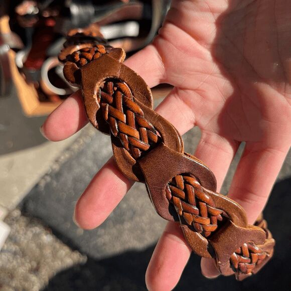 VTG Braided Leather Belt M/L Brown Brass Buckle Boho Western 90s Style - Picture 5 of 8